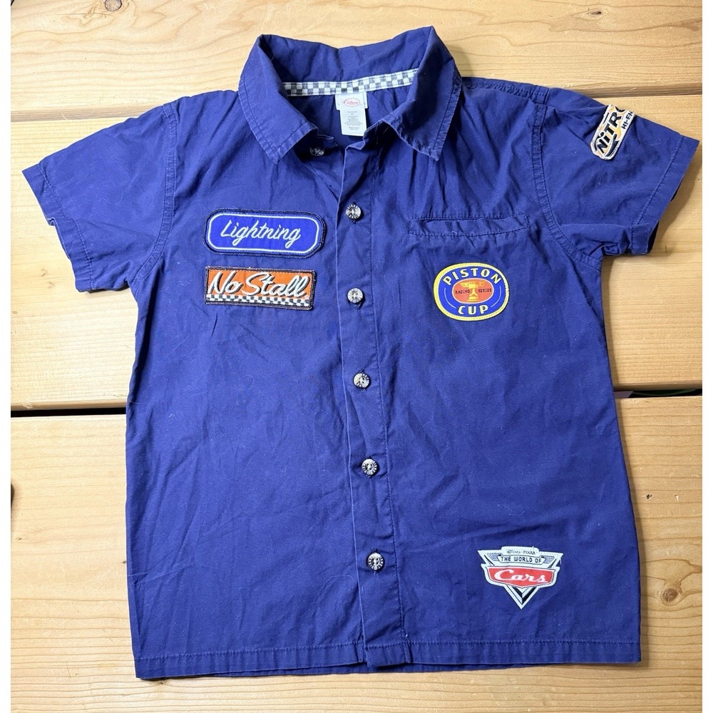 Disney Store Lightning McQueen Button Up Shirt Boy Kids Size 5T Mechanic Pixar
